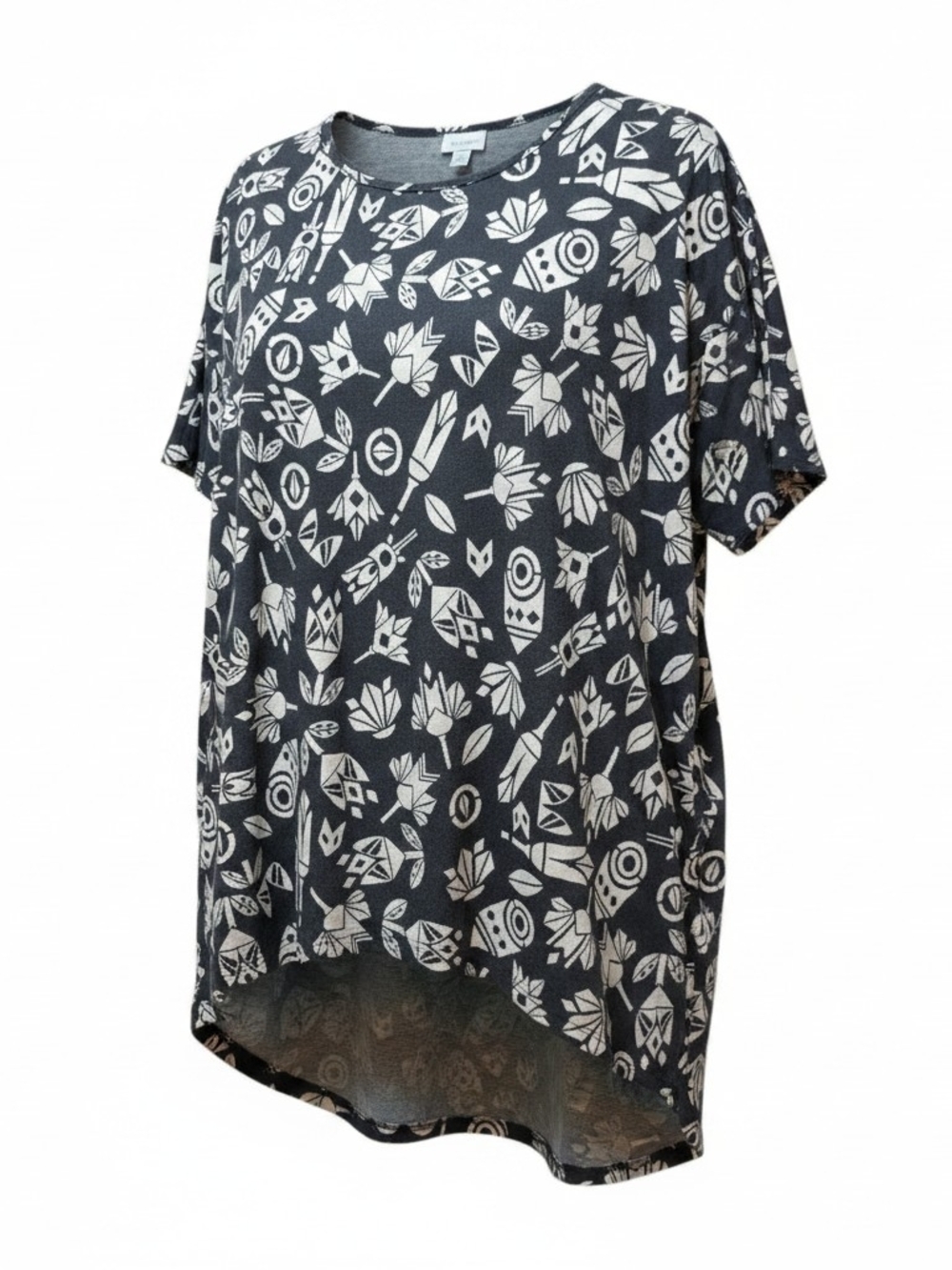 LULAROE  | Jacquard Hi Low Irma Tunic Top Black‎ Tan Aztec Geometric Texture | L